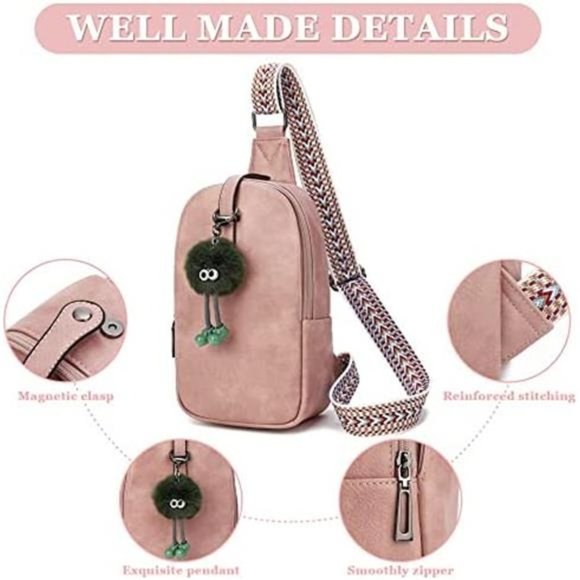 Sling Bag Leather Chest Bag Pink - Picture 4 of 6